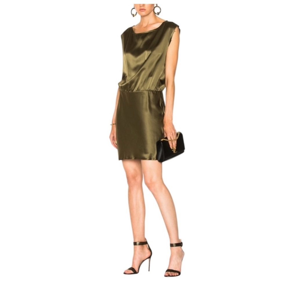 Nili Lotan Olive Green Satin Sleeveless Mini dress